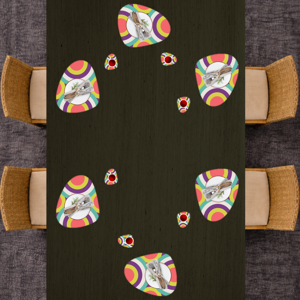 Geometrik Retro Daire Deseni Turkuaz  Mor Servis Tabağı Altlığı (12 Adet)