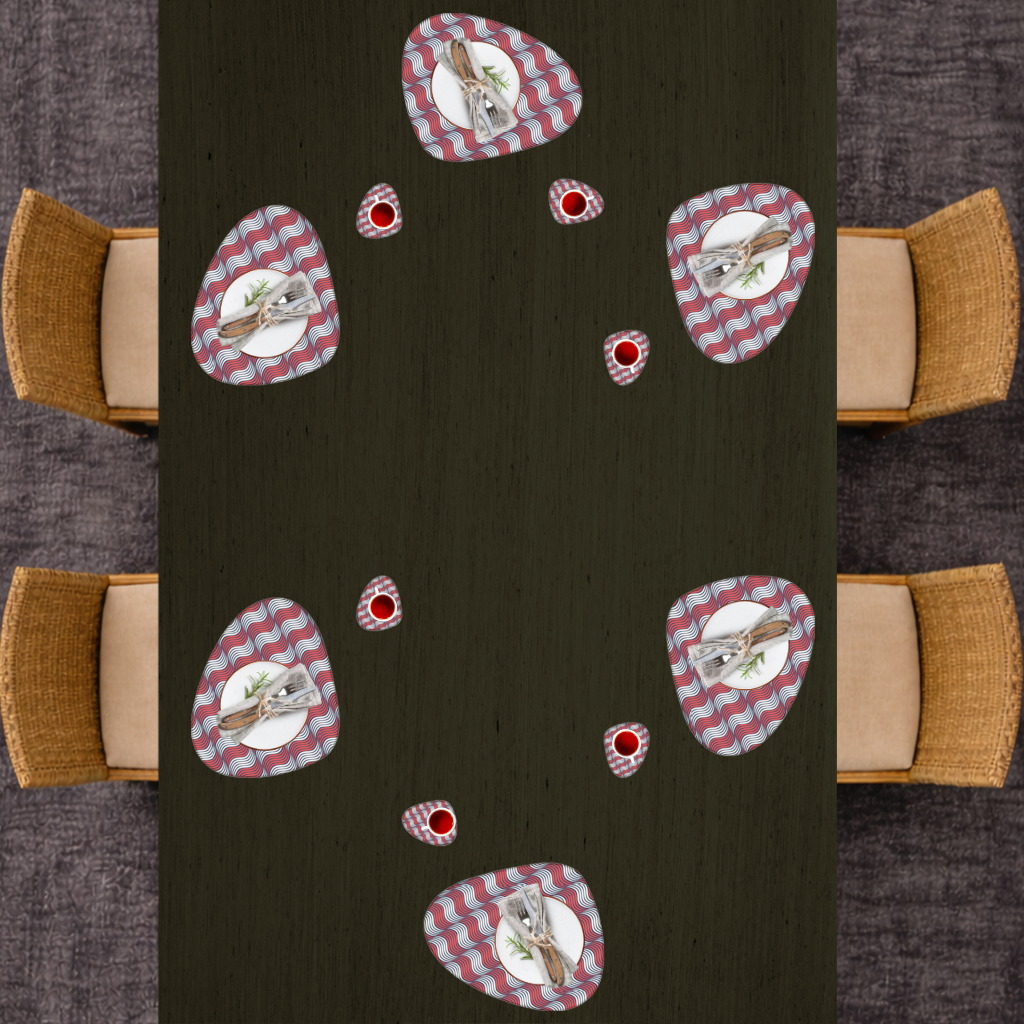 Red and Navy Wavy Line Pattern Charger Plate Set  12 Pieces