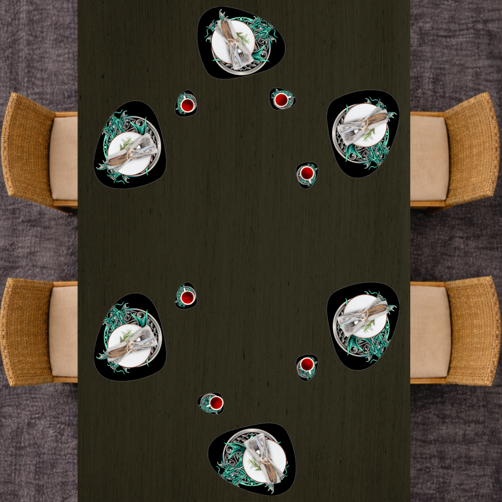 Turquoise Twin Dragon Emblem Design Charger Plate Set  12 Pieces