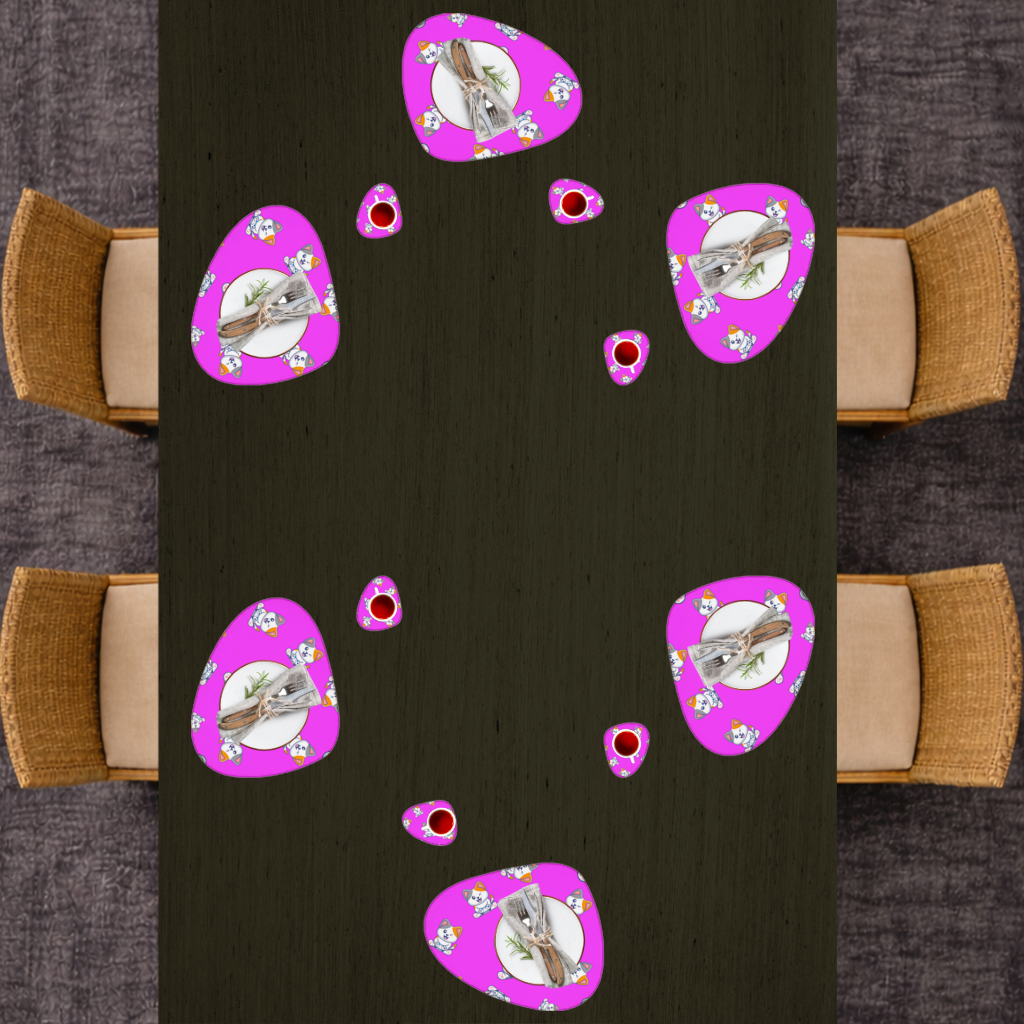 Cute Cartoon Cat Pattern on Pink Background Charger Plate Set  12 Pieces