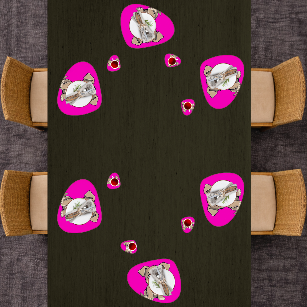 Pembe Arka Planlı Sevimli Köpek Çizimi Servis Tabağı Altlığı (12 Adet)