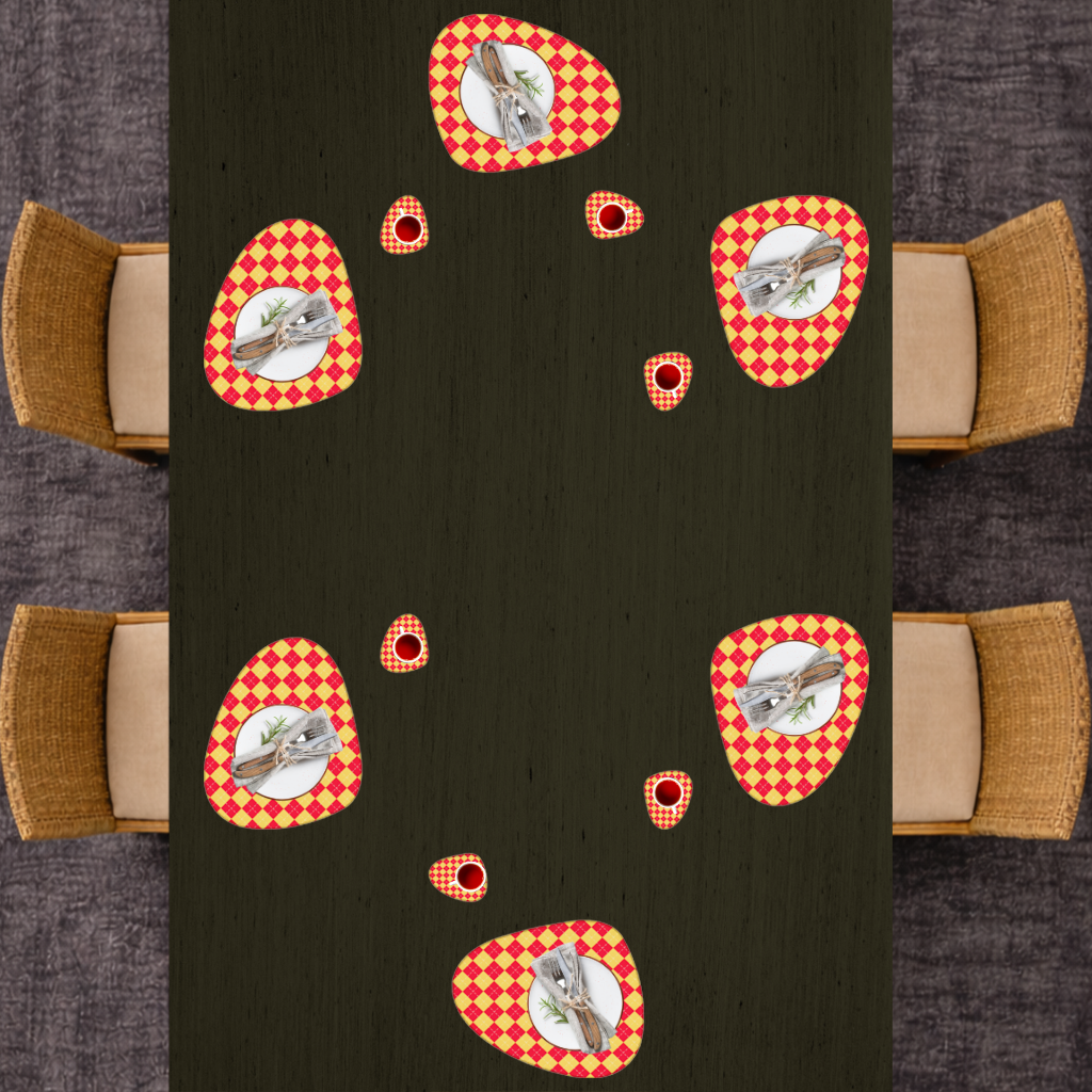 Red and Yellow Argyle Geometric Pattern Background Charger Plate Set  12 Pieces