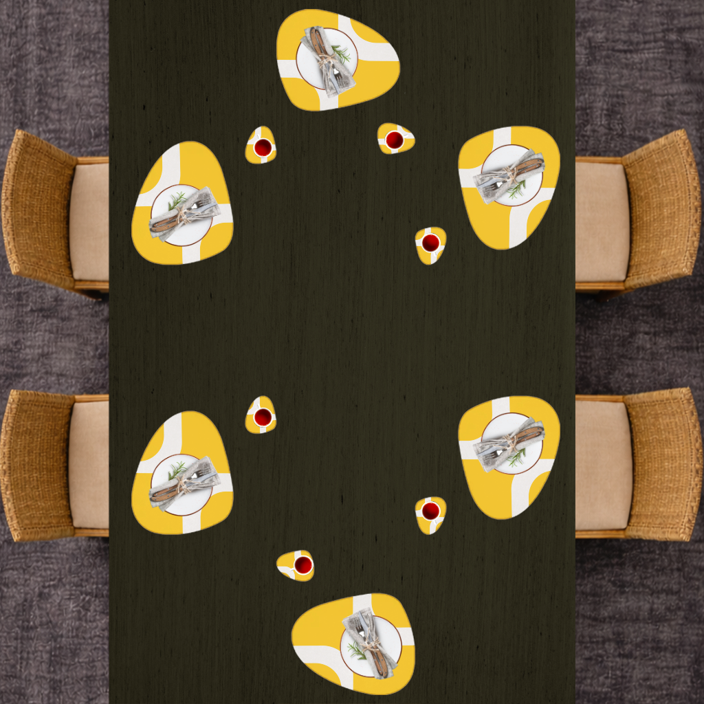 Yellow Geometric Labyrinth and Modern Abstract Pattern Charger Plate Set  12 Pieces