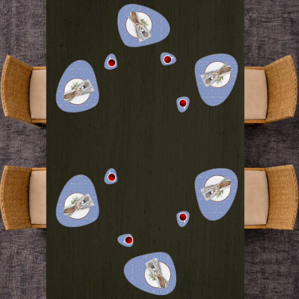 Orange Linear Floral Pattern on Blue Charger Plate Set  12 Pieces