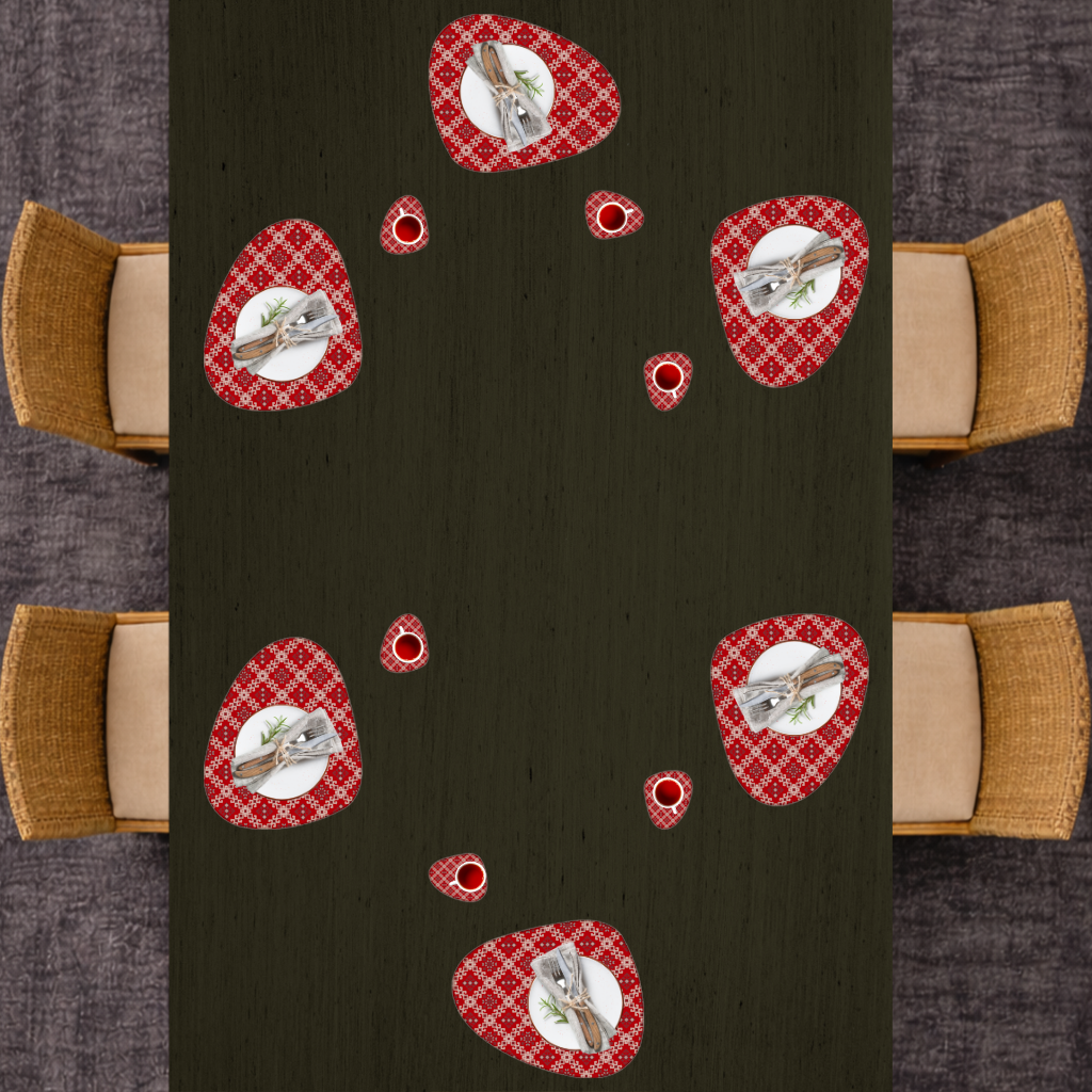 Red Ethnic Embroidery Pattern Charger Plate Set  12 Pieces