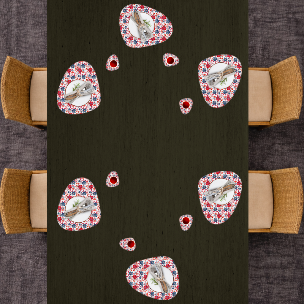 Watercolor Red Navy Floral Charger Plate Set  12 Pieces