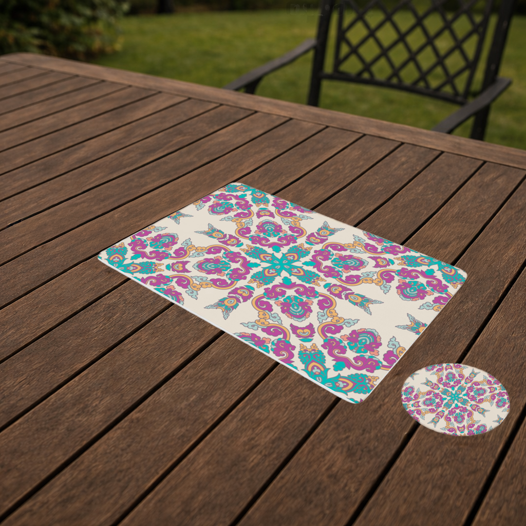 Colorful Oriental Symmetrical Mandala Pattern Charger Plate Set  12 Pieces