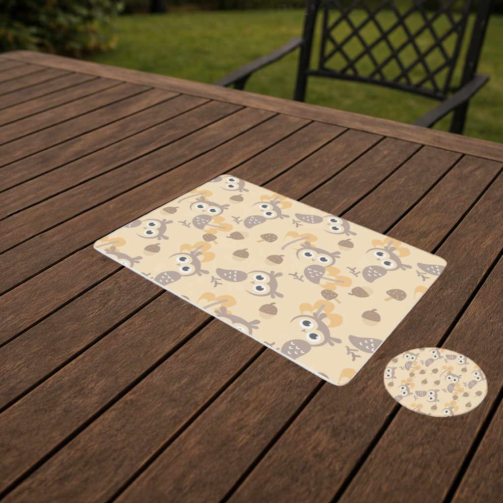 Cute Owl and Acorn Autumn Seamless Pattern Charger Plate Set  12 Pieces