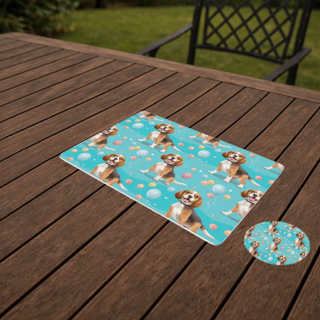 Cute Beagle Dog and Colorful Balloons Seamless Pattern Charger Plate Set  12 Pieces