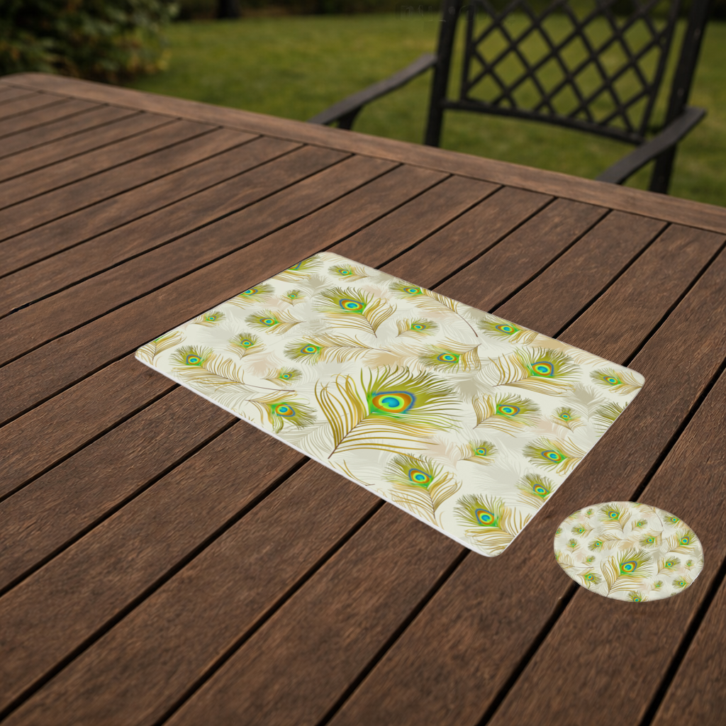 Elegant Peacock Feathers and Exotic Nature Seamless Pattern Charger Plate Set  12 Pieces