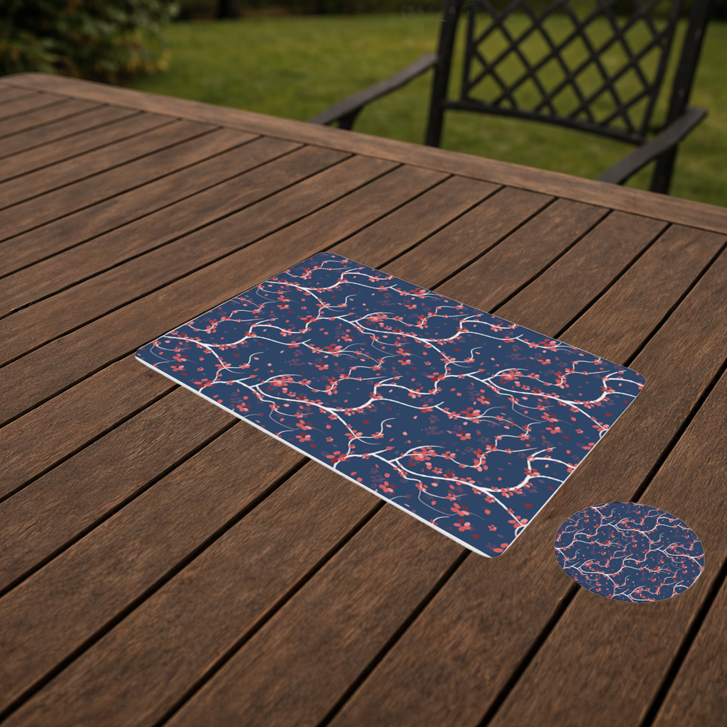 Red Floral Branch Pattern on Navy Background Charger Plate Set  12 Pieces