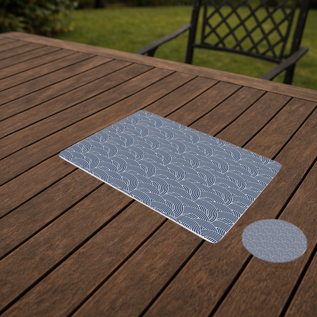 Navy and White Semi Circle Geometric Pattern Charger Plate Set  12 Pieces