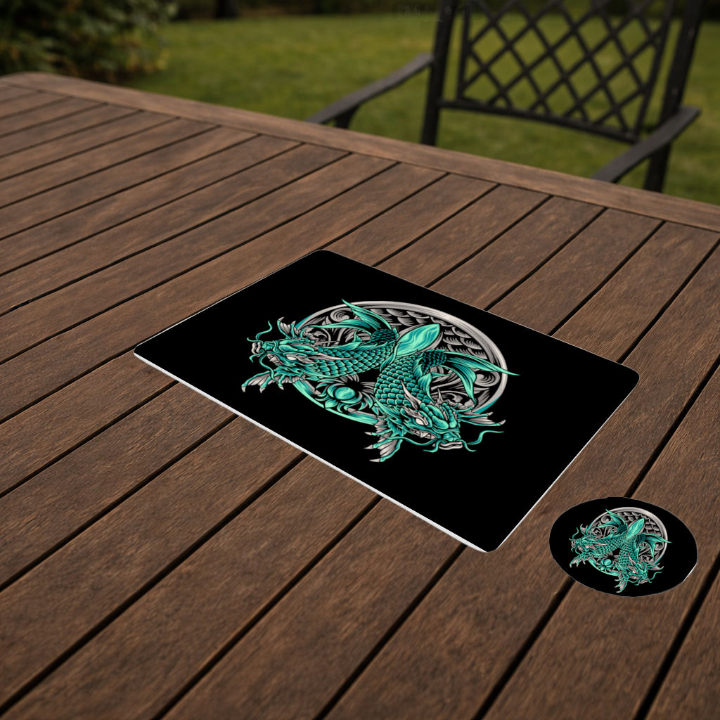 Turquoise Twin Dragon Emblem Design Charger Plate Set  12 Pieces