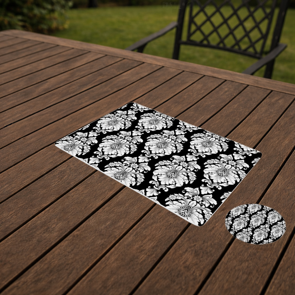 Black and White Baroque Floral Pattern Charger Plate Set  12 Pieces