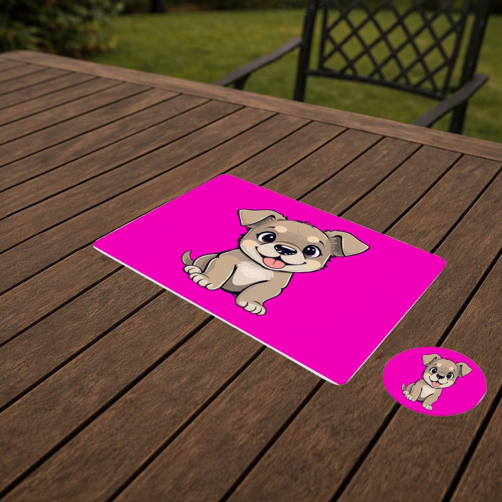 Cute Dog Illustration on Pink Background Charger Plate Set  12 Pieces