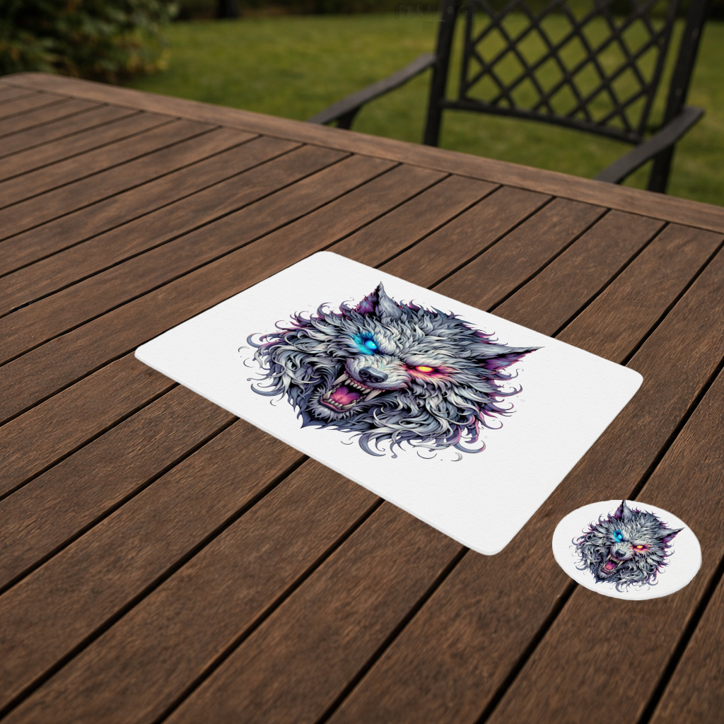 Fierce Wolf Head Illustration Heterochromia Eyes, Savage Wolf Charger Plate Set  12 Pieces