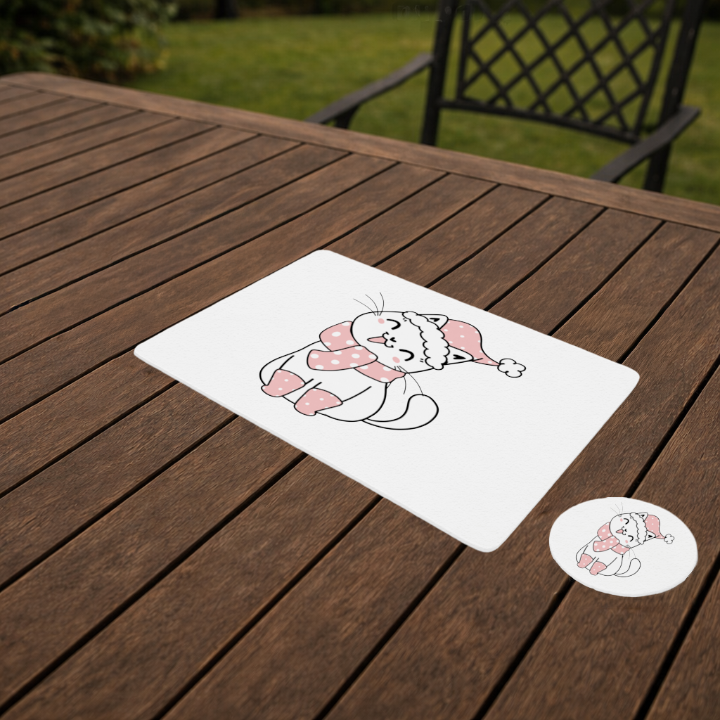 Cute Christmas Cat with Pink Polka Dot Outfit Charger Plate Set  12 Pieces