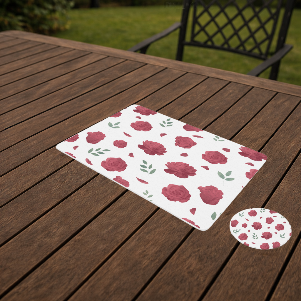 Red Rose and Leaf Romantic Seamless Pattern Charger Plate Set  12 Pieces