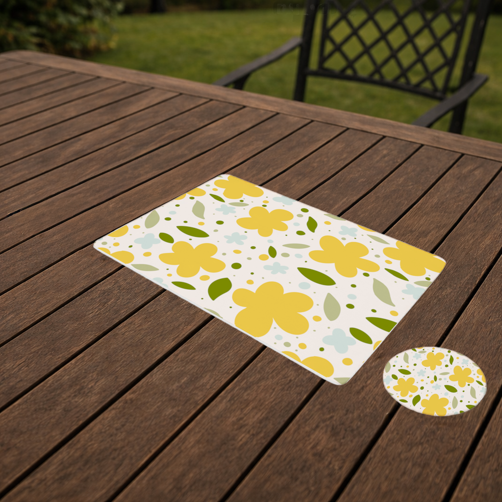 Yellow Floral and Leaf Boho Seamless Pattern Charger Plate Set  12 Pieces