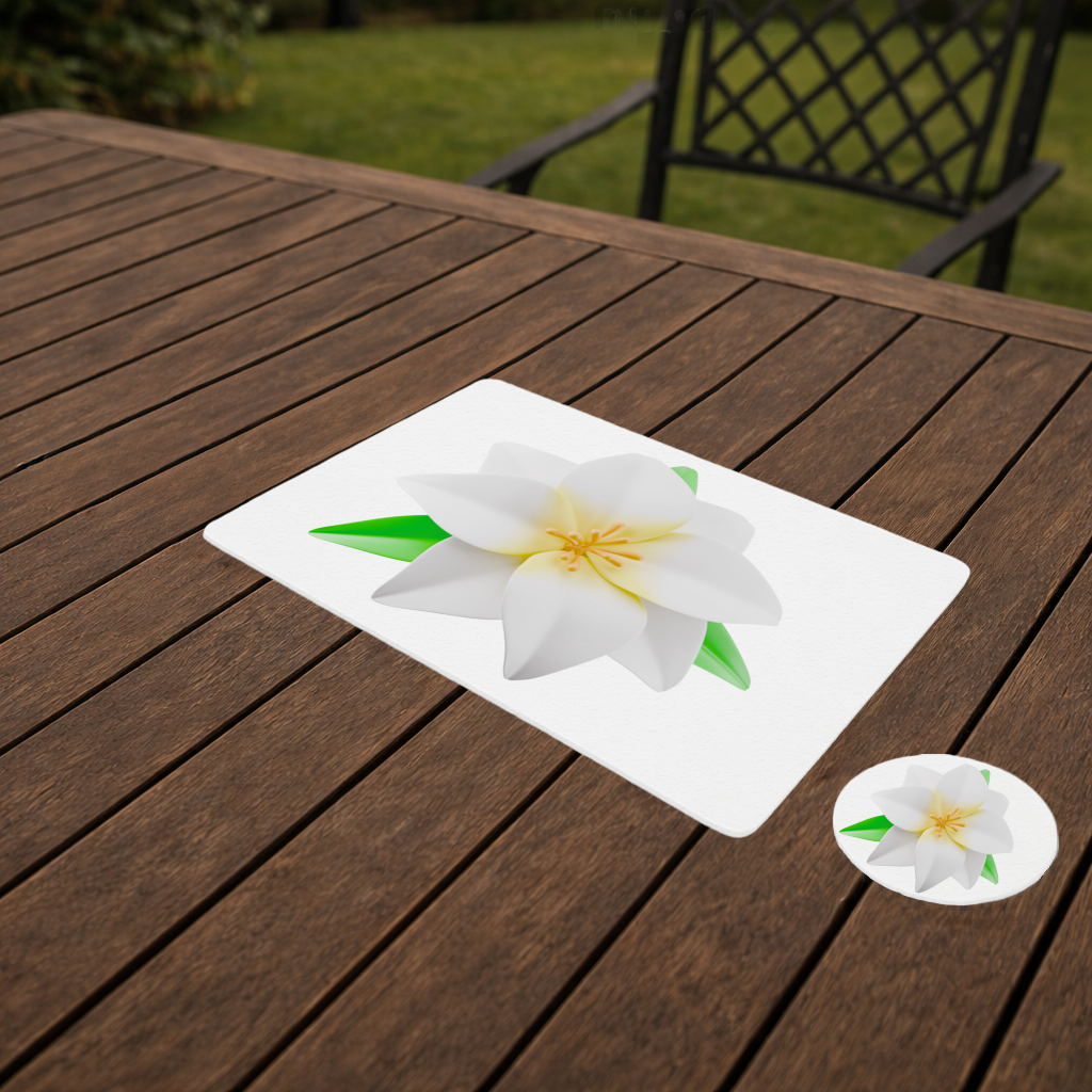 3D White Lily Flower Illustration Charger Plate Set  12 Pieces