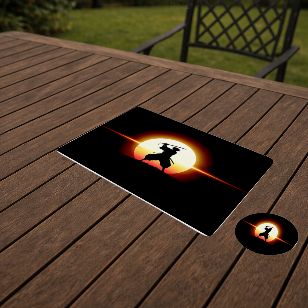 Samurai Silhouette Under the Rising Sun Honor and Strength Charger Plate Set  12 Pieces