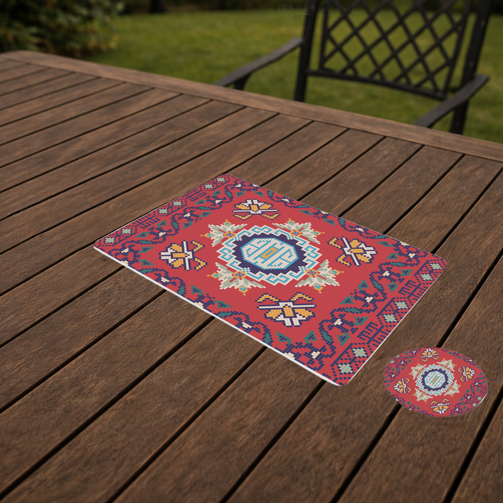 Traditional Kilim Inspired Red Ethnic Geometric Pattern Charger Plate Set  12 Pieces