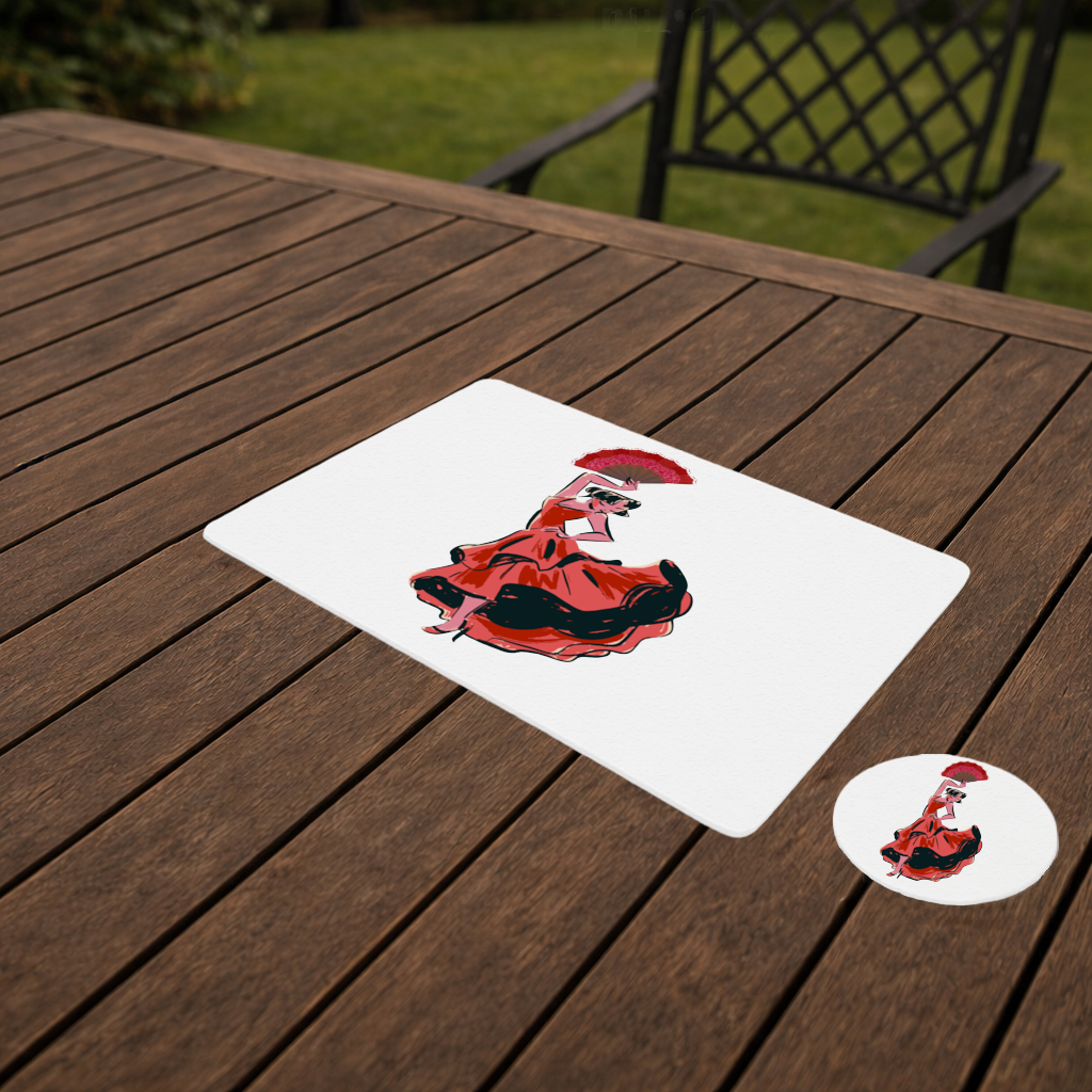 Flamenco Dancer with Fan Illustration Charger Plate Set  12 Pieces