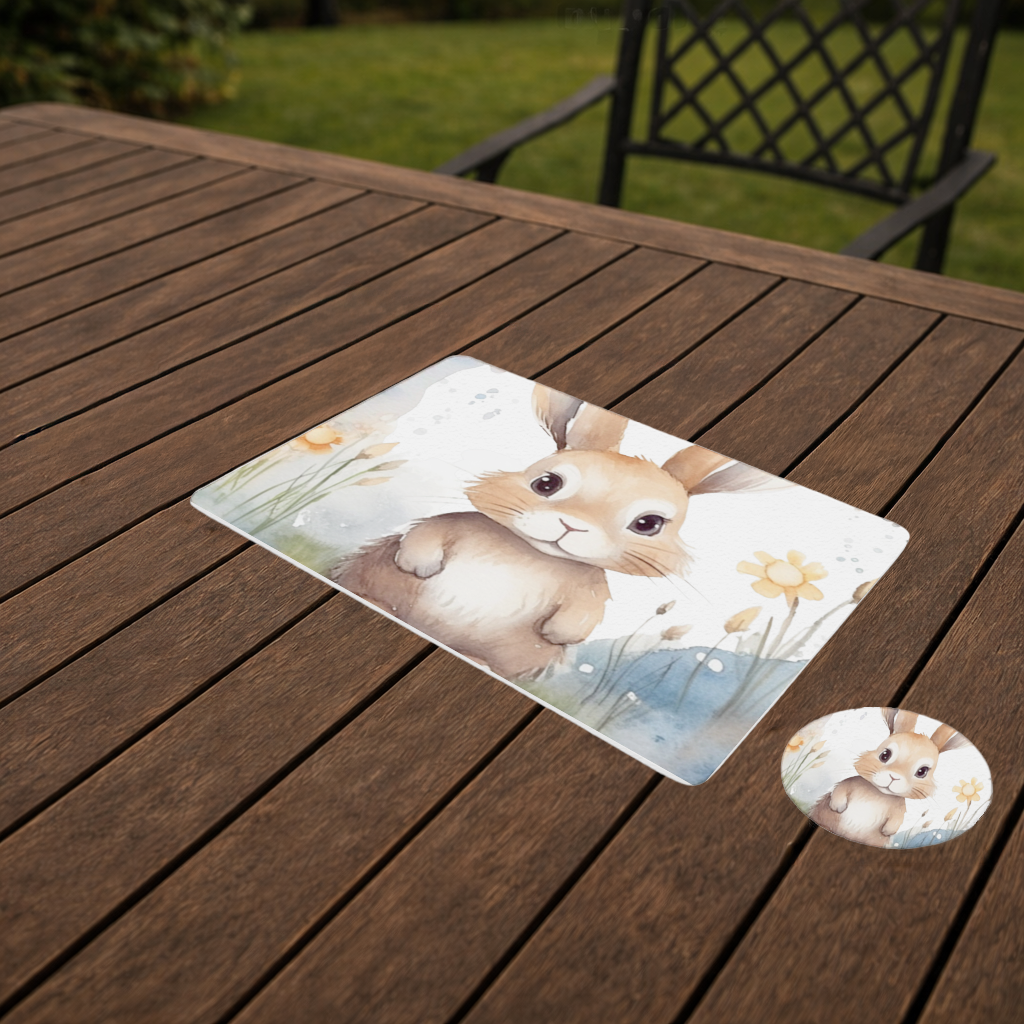 Sevimli Tavşan Suluboya İllüstrasyon Servis Tabağı Altlığı (12 Adet)