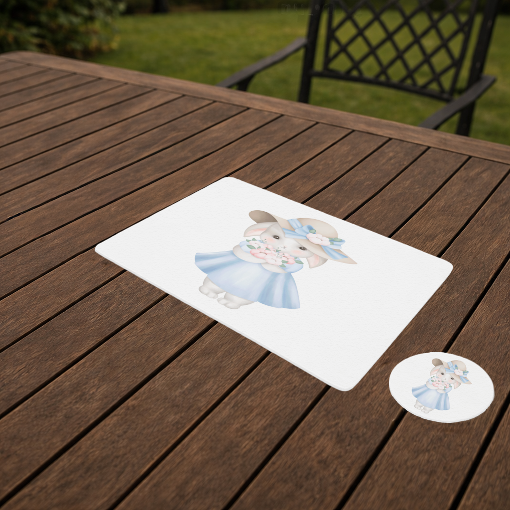 Cute Bunny with Hat Holding Flowers Charger Plate Set  12 Pieces