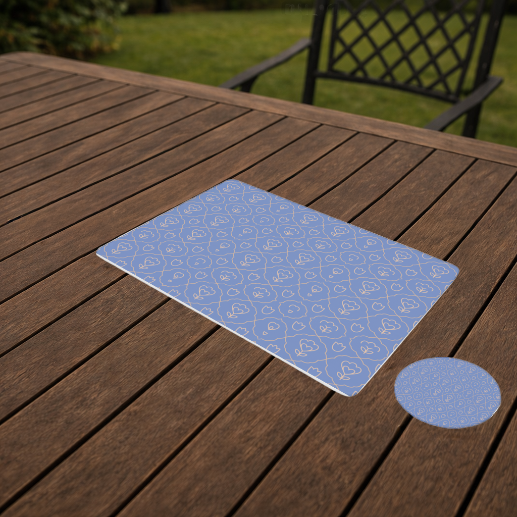 Orange Linear Floral Pattern on Blue Charger Plate Set  12 Pieces