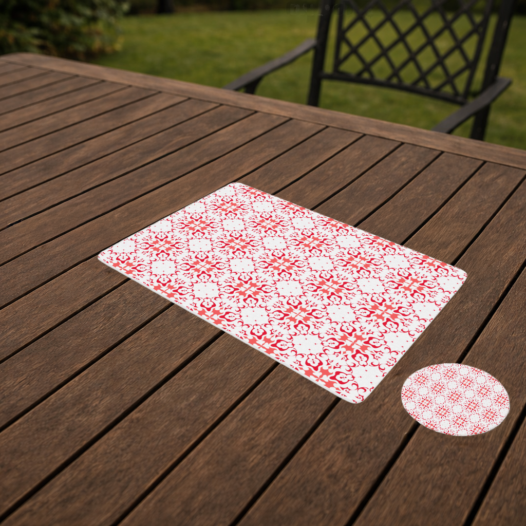 Red and White Traditional Tile Style Pattern Charger Plate Set  12 Pieces