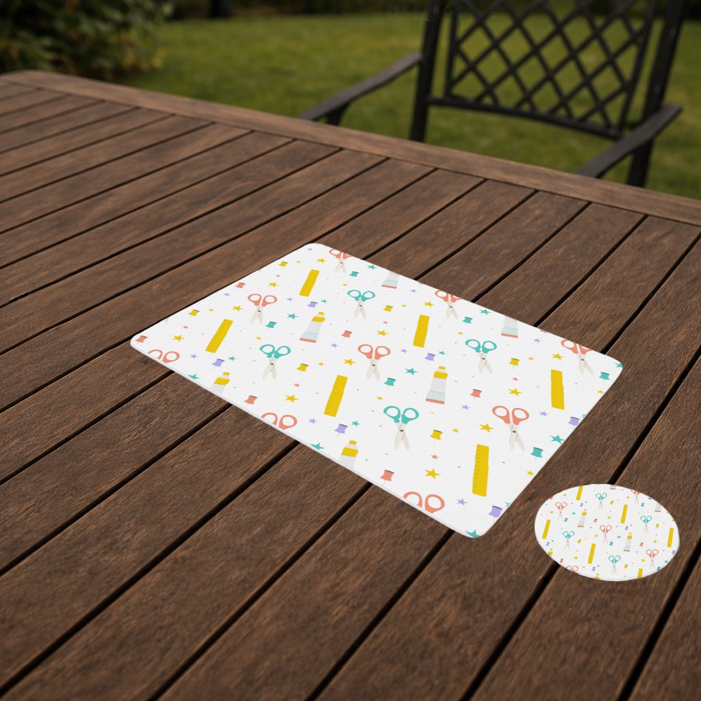 Colorful School and Stationery Supplies Pattern Charger Plate Set  12 Pieces