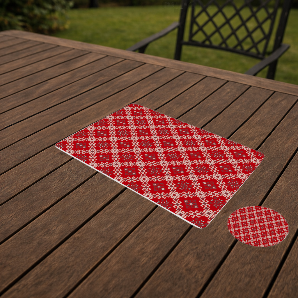 Red Ethnic Embroidery Pattern Charger Plate Set  12 Pieces