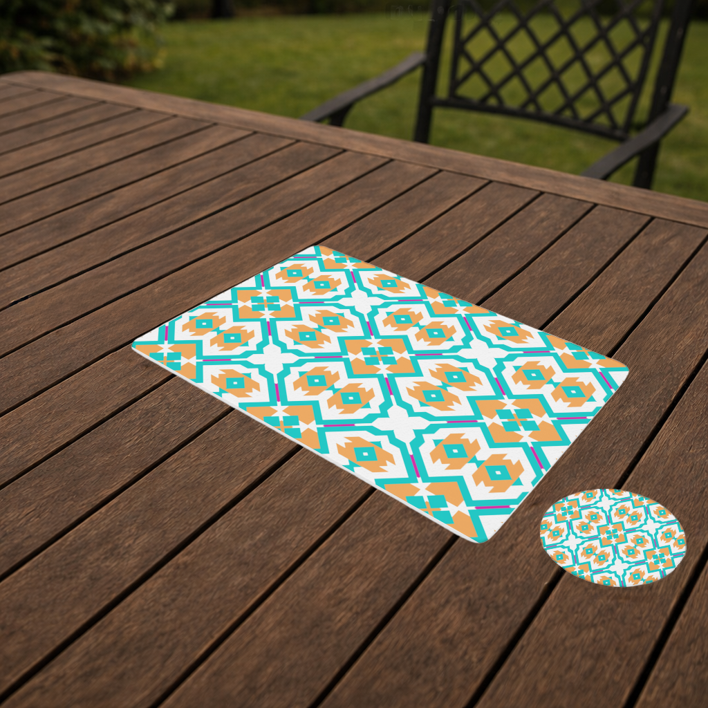 Orange and Turquoise Geometric Pattern Charger Plate Set  12 Pieces