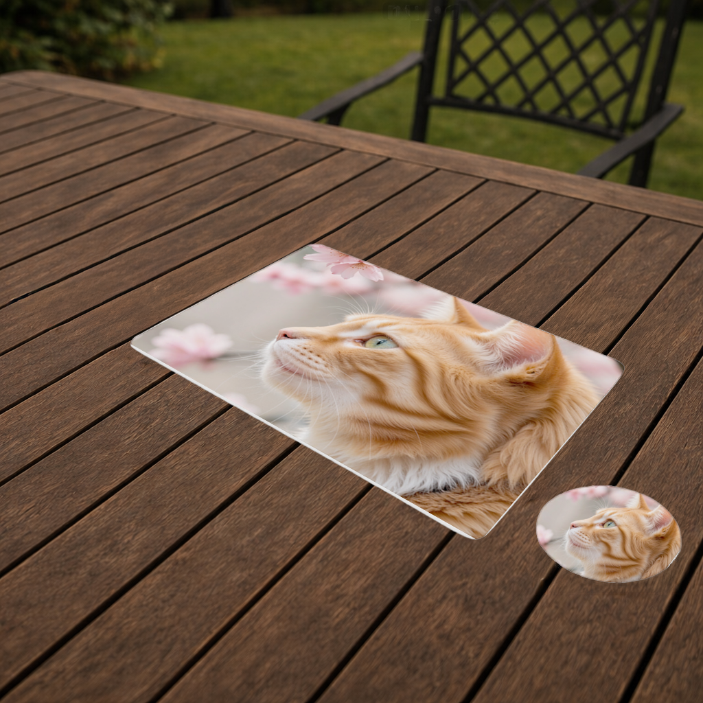 Dallar Arasında Sevimli Sarman Kedi Portresi Servis Tabağı Altlığı (12 Adet)