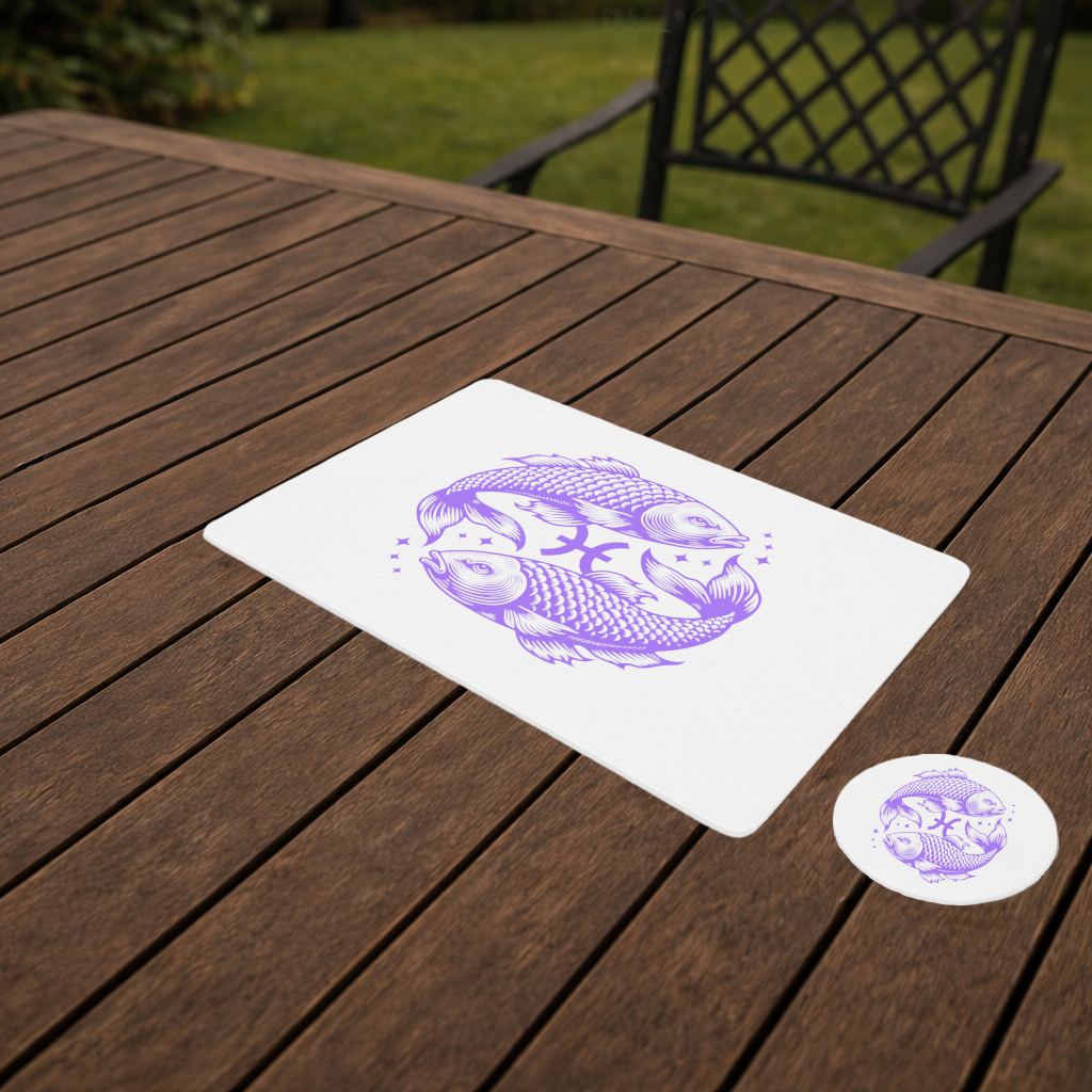 Pisces Zodiac Symbol with Purple Fish Art Charger Plate Set  12 Pieces