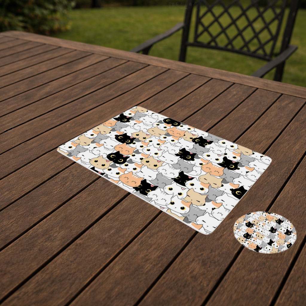 Colorful Cute Cat Faces Seamless Pattern Charger Plate Set  12 Pieces