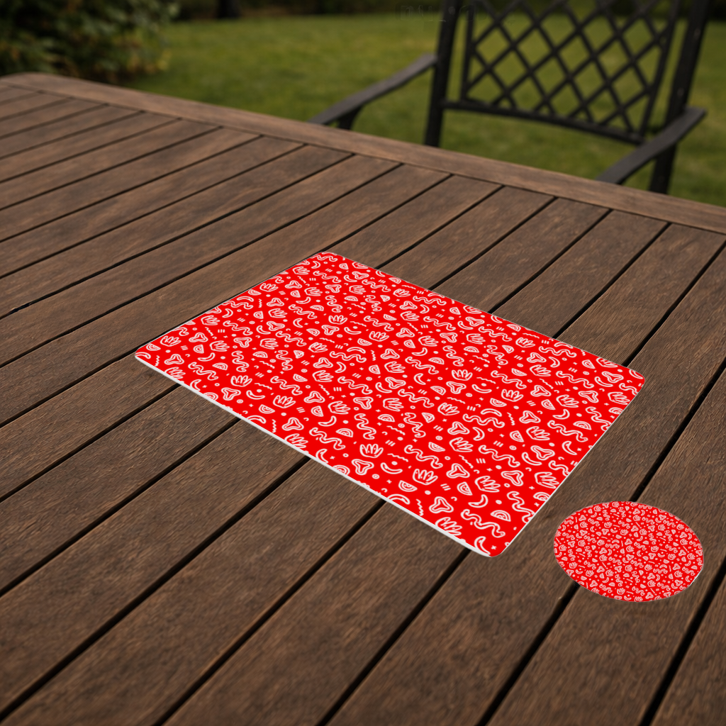 Red Abstract Doodle Charger Plate Set  12 Pieces