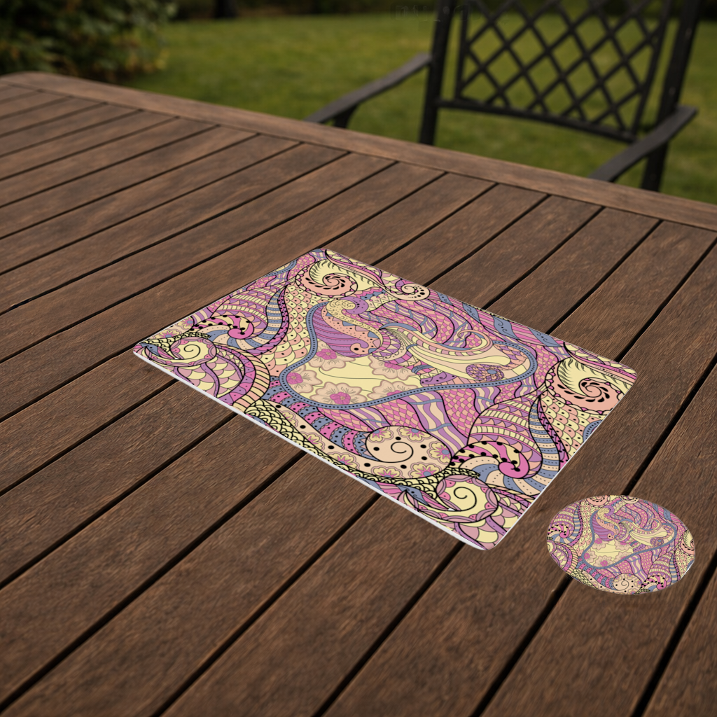 Psychedelic Zentangle Floral Charger Plate Set  12 Pieces