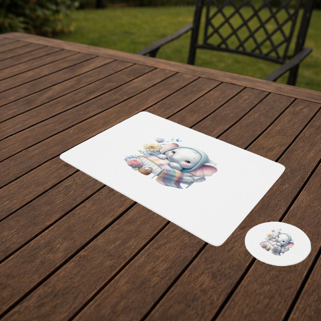 Sleeping Baby Elephant in Bed Charger Plate Set  12 Pieces