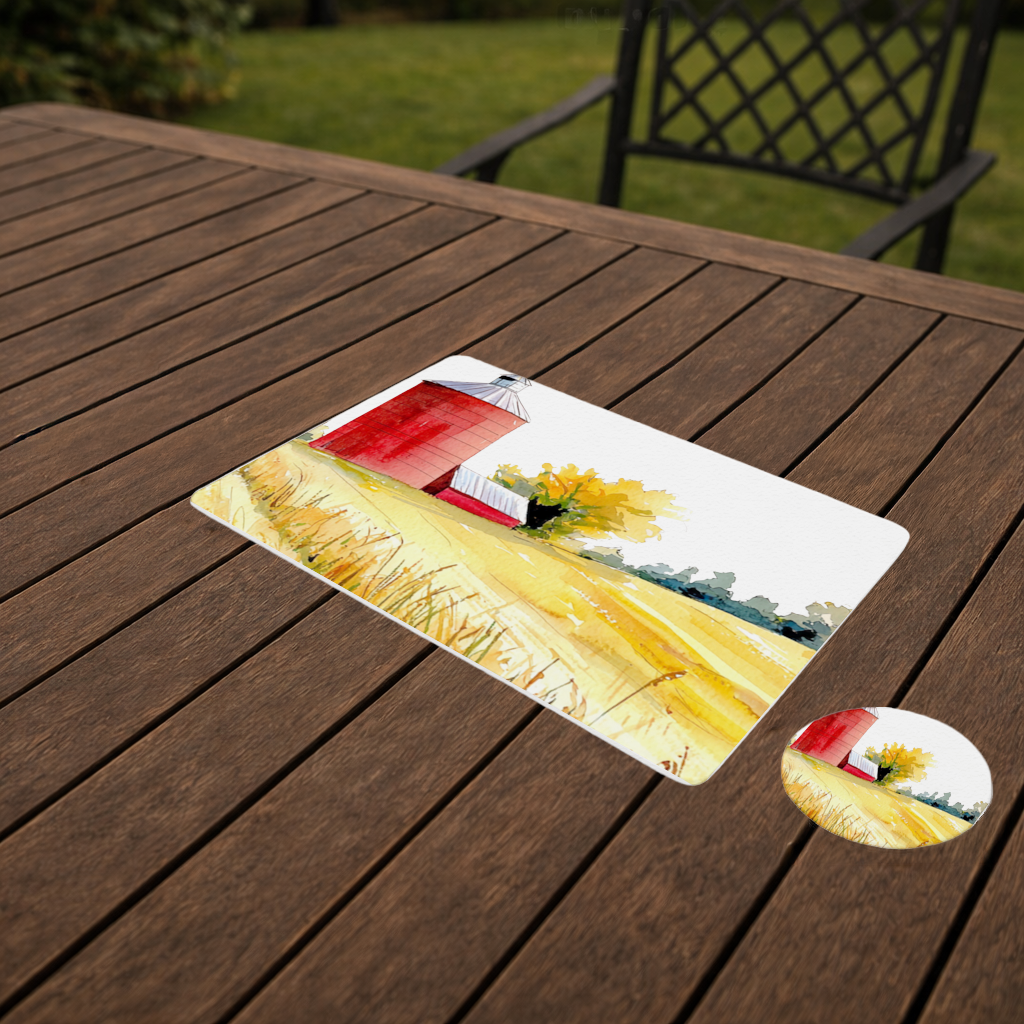 Red Farm Silo and Golden Wheat Field Charger Plate Set  12 Pieces