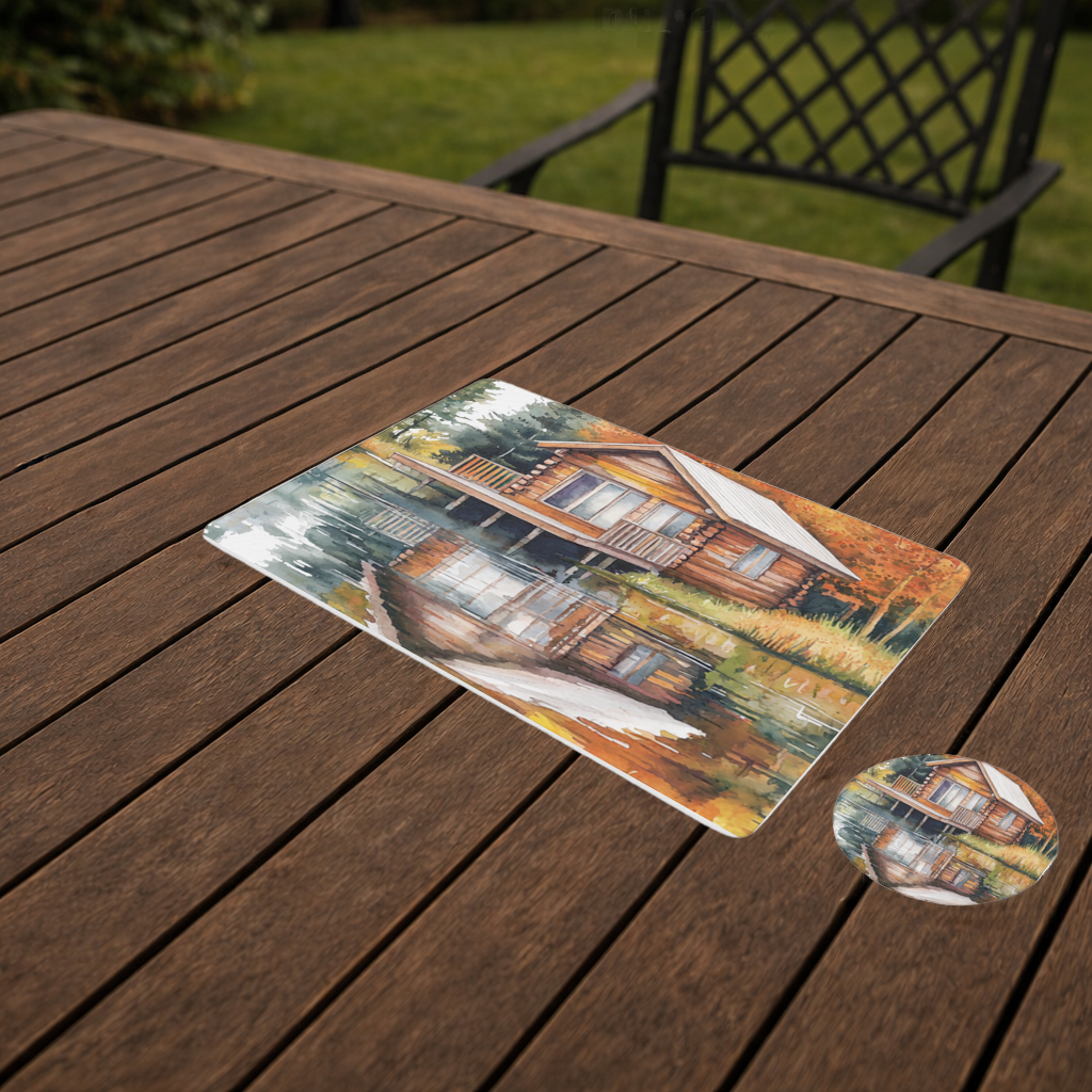 Lakeside Log Cabin Autumn Landscape Charger Plate Set  12 Pieces