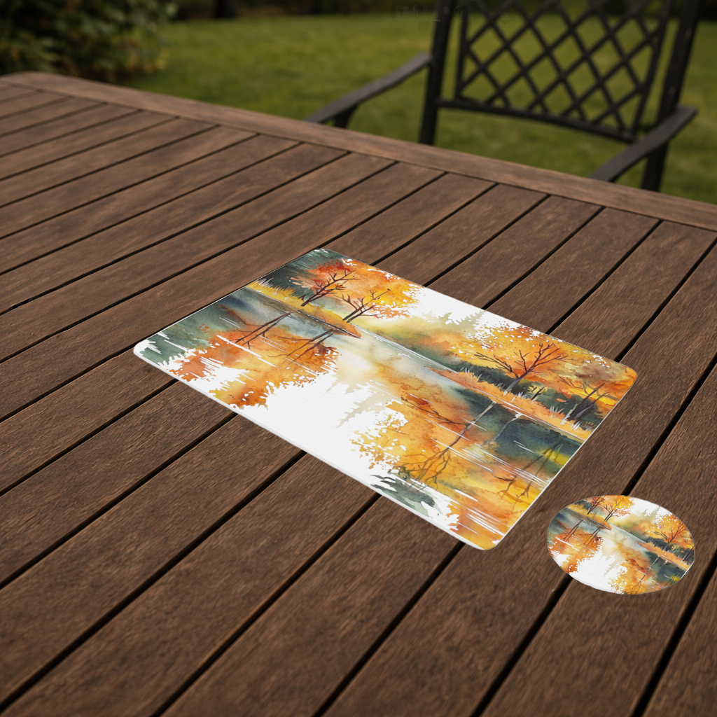 Autumn Forest Lake Reflection Charger Plate Set  12 Pieces