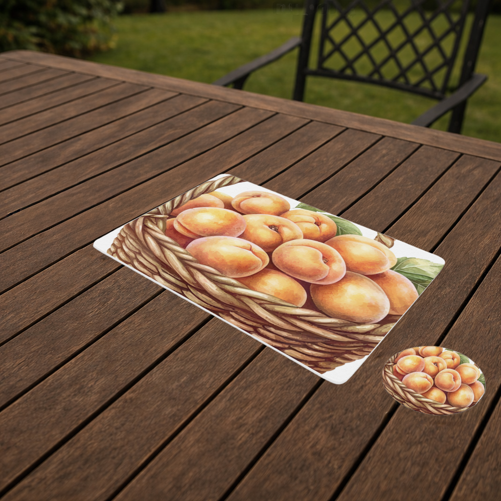 Fresh Peaches in Wicker Basket Charger Plate Set  12 Pieces