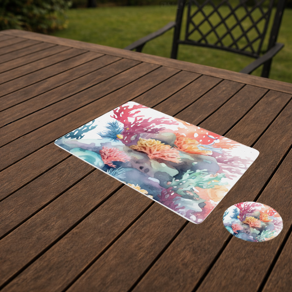 Vibrant Watercolor Coral Reef Scene Charger Plate Set  12 Pieces