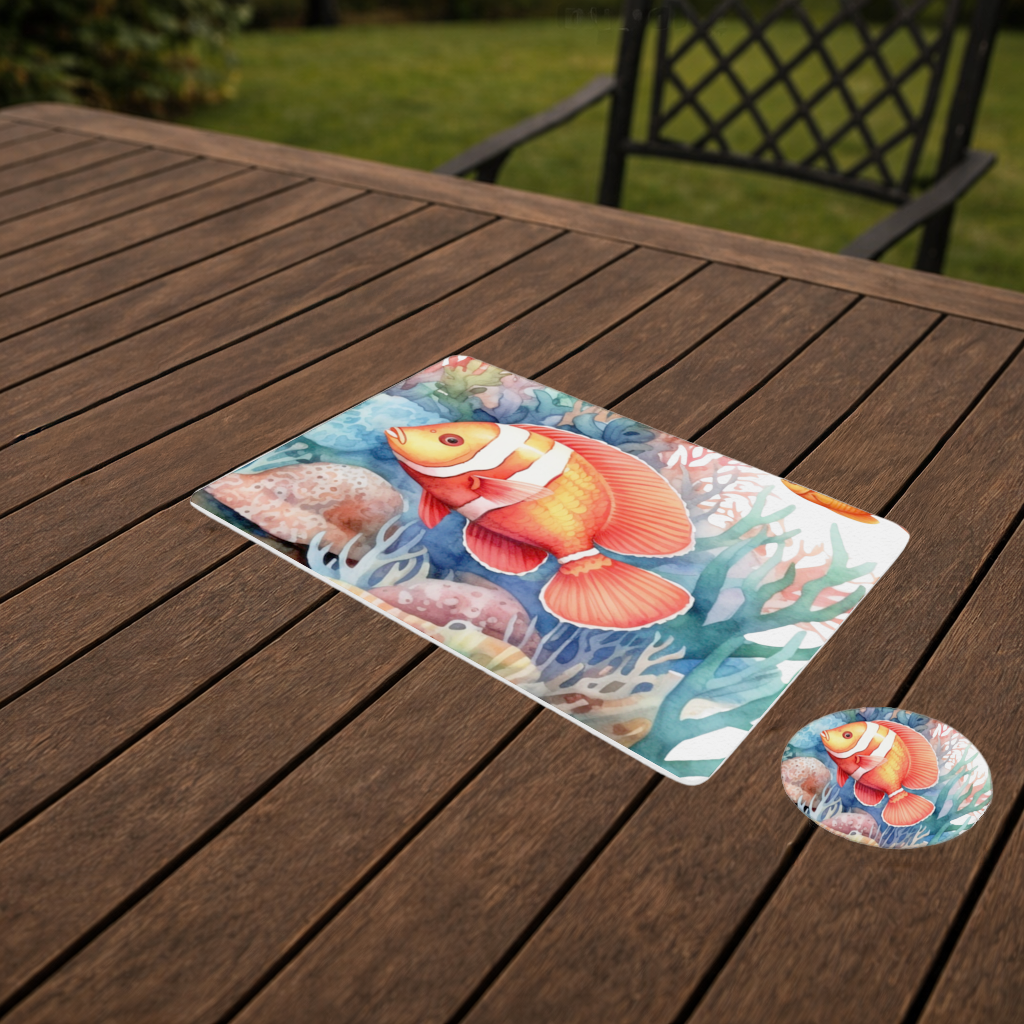 Watercolor Clownfish and Tropical Coral Reef Charger Plate Set  12 Pieces