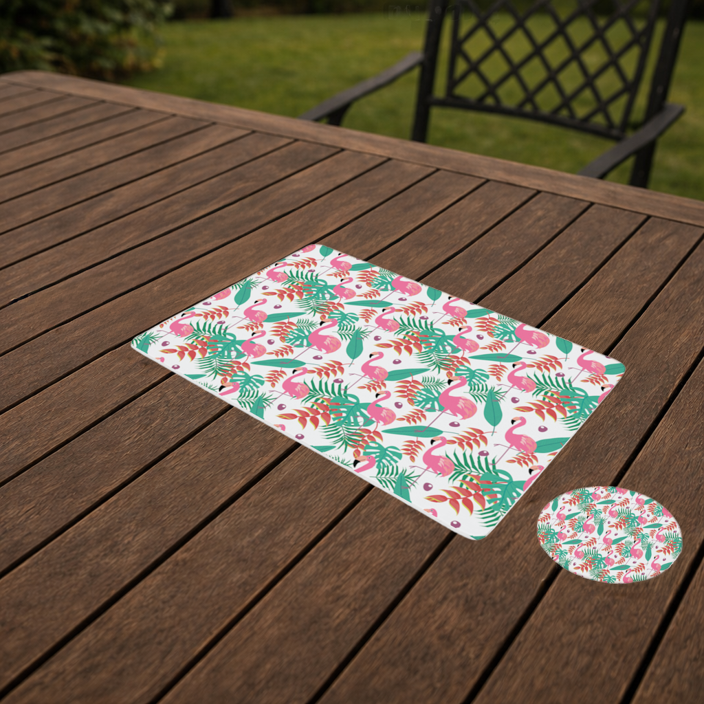 Pink Flamingo Tropical Leaves Charger Plate Set  12 Pieces