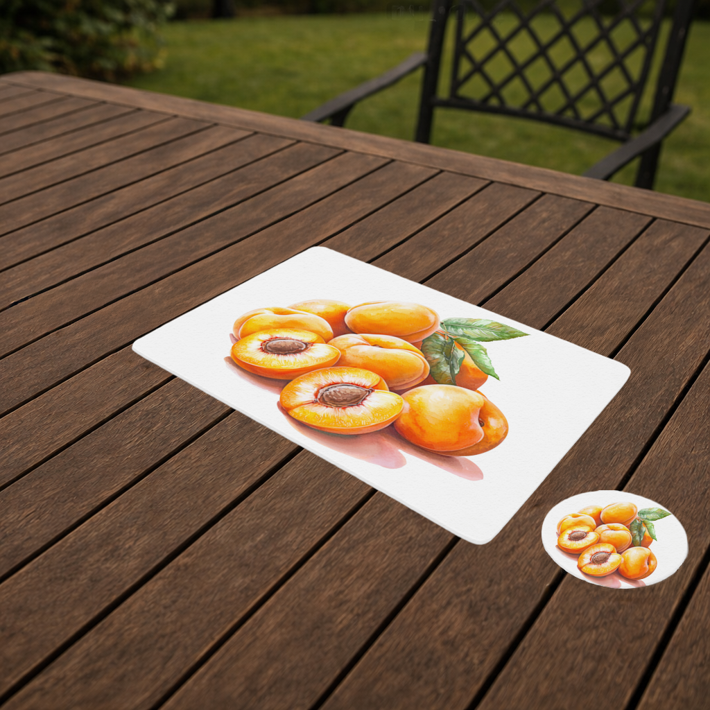 Sulu Boya Kayısı ve Yaprak Servis Tabağı Altlığı (12 Adet)