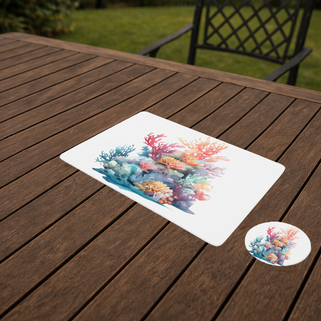 Renkli Suluboya Mercan Kayalığı Servis Tabağı Altlığı (12 Adet)