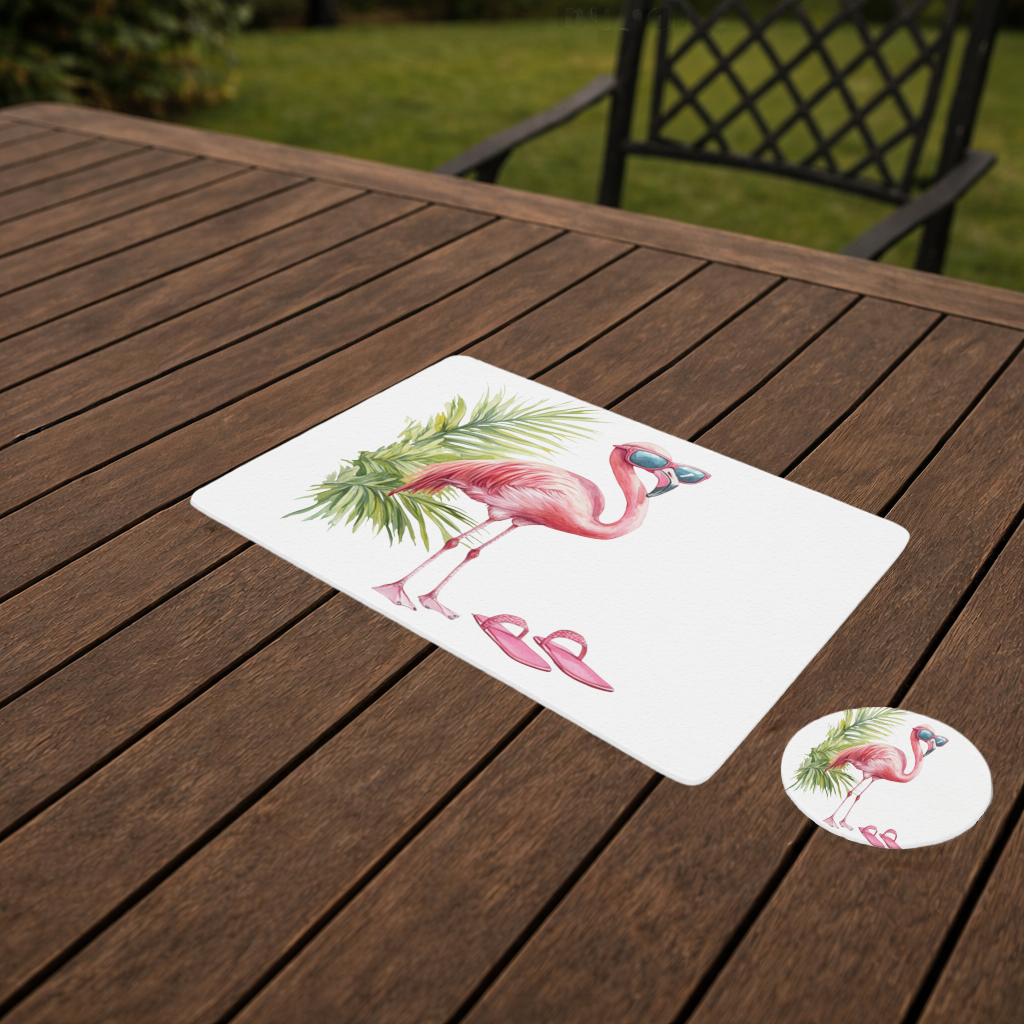 Güneş Gözlüklü Pembe Flamingo Servis Tabağı Altlığı (12 Adet)